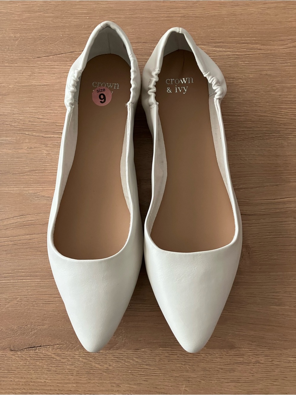 crown & ivy Off White Pointed Elastic-Back Ballet Flats